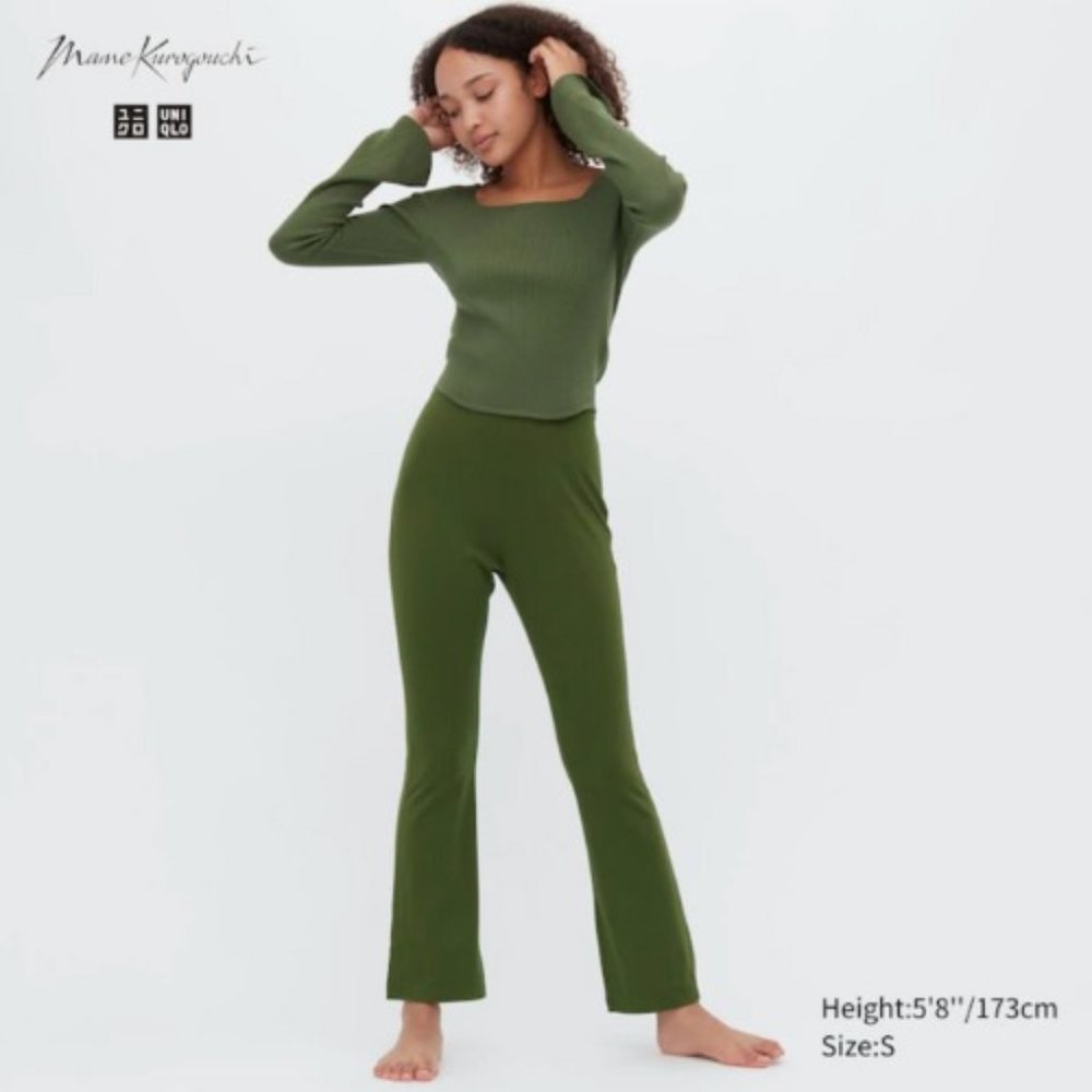 UNIQLO X Mame Kurogouchi HEATTECH Wool Blend Flare Slit Leggings - Dark Green S